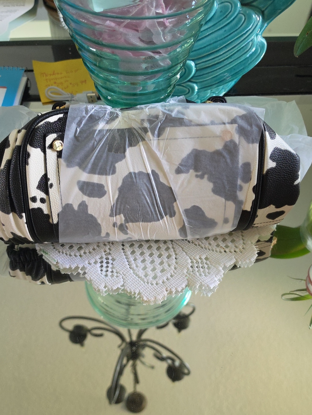 Montana West Black & White Cow Print Backpack Purse
